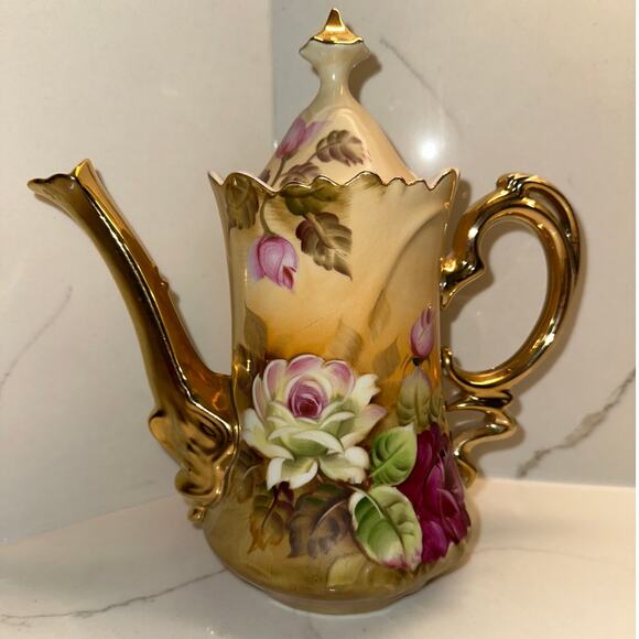 Coffee Pot & Lid Heritage Brown (Floral) by Lefton 1866  3 Cup  Discontinued - Picture 1 of 8